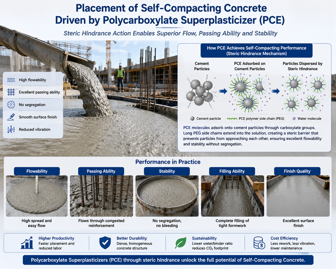 Fresh self-compacting concrete flowing smoothly on a construction site due to steric hindrance action of PCE admixture.png