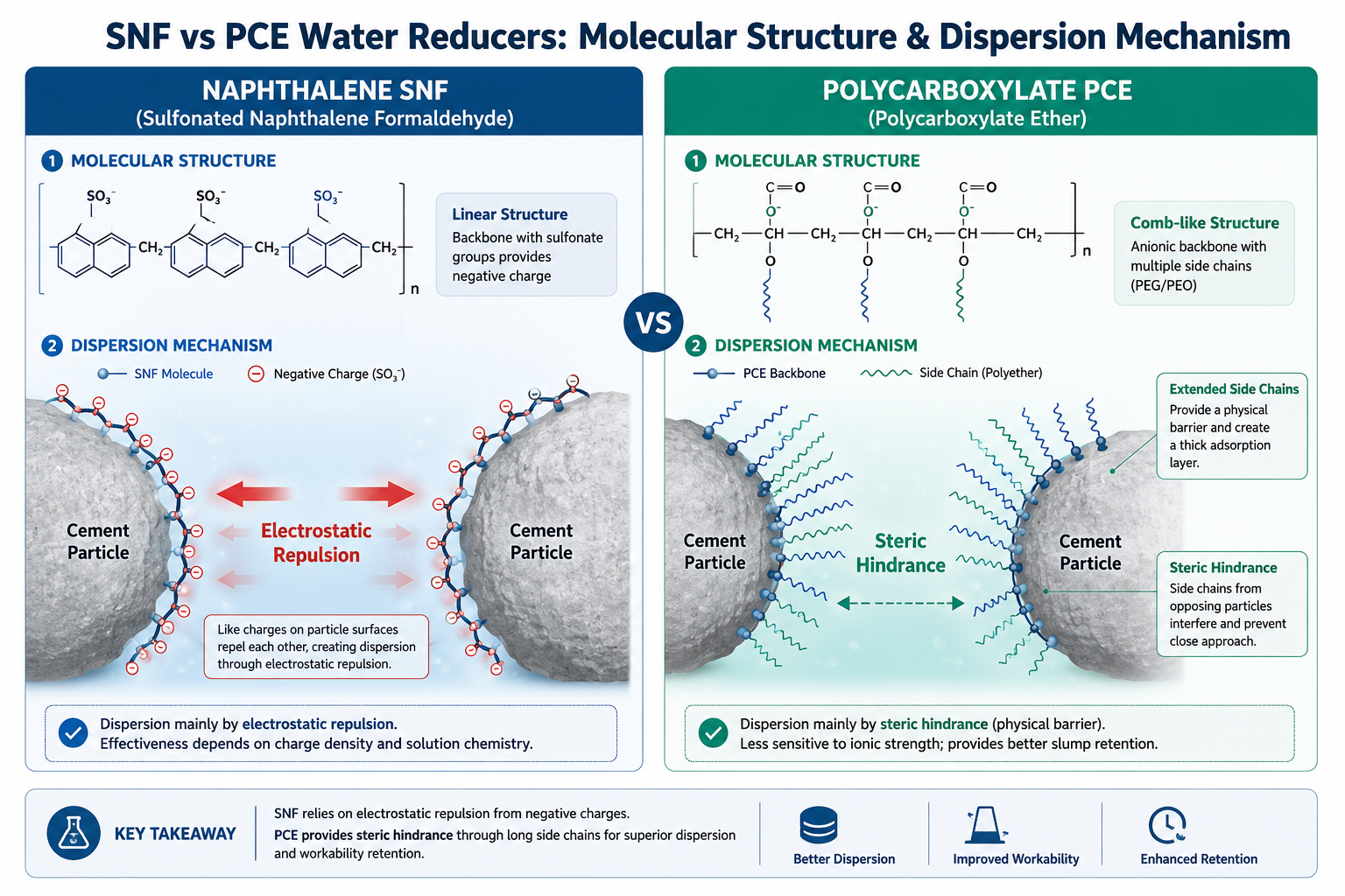 Molecular structure and working mechanism comparison between Naphthalene SNF and Polycarboxylate PCE water reducers..png